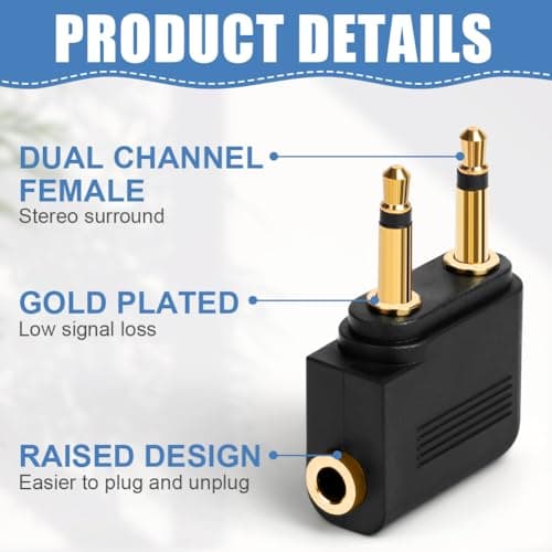 AXFEE 2PC Airplane Flight Headphone Adapters(Gold Plated 3.5mm,Black) — view 3