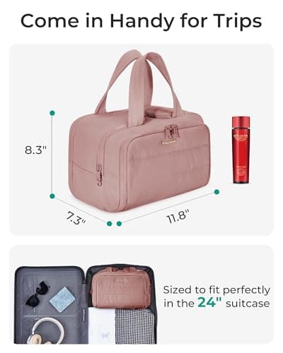 BAGSMART Large Travel Toiletry Makeup Bag, Upright Storage, Brush Pocket — view 6