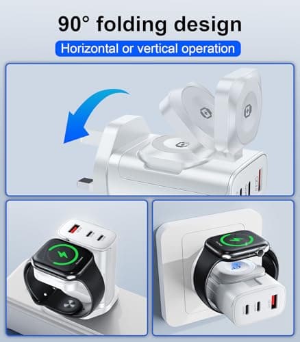 4 in 1 for Apple Watch Charger,Portable iWatch Wireless Chargers Stand,35W USB C Fast Travel Multi Phone Charging Station for i Watch Ultra Series 11 10 9 8 7 6,iPhone 17 16 15 14,Airpods(Cream White) — view 4
