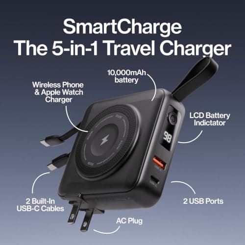STATIK SmartCharge (Gen 2) Power Bank, 5-in-1 Travel Charger with Wall Plug & Built-in USB C Cables,Watch Charger for Apple Watch,10000mAh &European Portable Charger,Compatible w/iPhone,iPad,Samsung — view 2