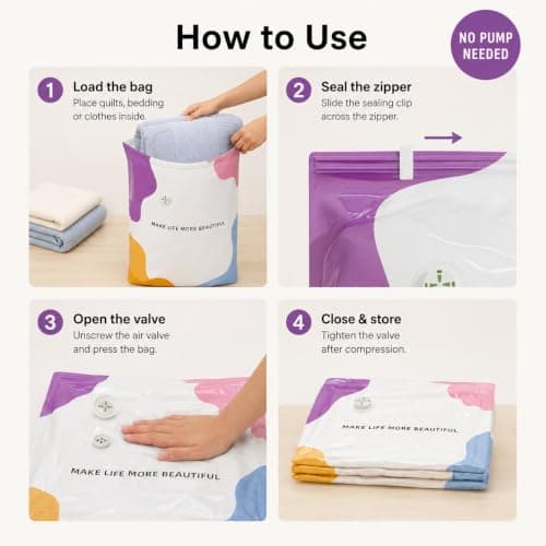 Wonsoso No Pump Vacuum Storage Bags 4 Pack Press & Seal Space Saver Bags — view 5