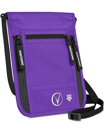 Vantamo Premium Neck Wallet for Traveling, RFID Protected Passport Bag Fits Documents, Cash and Phone, Lightweight & Consealed Travel Wallet and Document Holder for Men & Women with Adjustable Strap