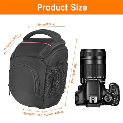FOSOTO DSLR/SLR Camera Bag Compact Camera Shoulder Bag case Waterproof Compatible for Canon 4000D 2000D 850D M50 Mark II, Nikon D5600 D3300 D850 D5300, Sony Alpha 6400 with Extra Raincover (Black) — view 2