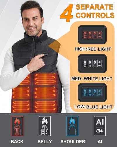 vapesoon Heated Jacket Womens for Men with 26 Heating Zones, Heated Gilet with 4 Zone Controls, Supports USB 5V and 7.4V DC Batteries – Warm Gear for Hiking Cold Weather Jobs – Battery Not Included — view 4