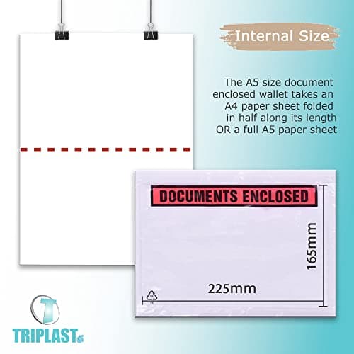 Triplast 200 x A5 Printed Document Enclosed Wallet (225 x 165 mm) | Peel & Seal Clear Plastic Envelopes/Sleeves/Pockets/Wallets | Attach Invoices, Packing Lists & Delivery Notes to Parcels — view 2