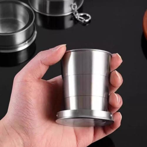 MKTOLHUs Zeroupshop Collapsible Stainless Steel Travel Cup, Foldable Leak-Proof Water Bottle, for Camping Hiking For Outdoor, Portable Telescoping Mug, with Twist-Lock Lid, Silver(Small) — view 2