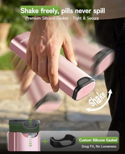 Weekly Pill Boxes 7 Day 1 Times A Day,Serfeymi Metal Pill Organiser(Spare Gasket Provide),Travel Tablet Dispenser,Daily Pill Case,Dosette Box,Medicine Holder for Medication,Supplement(Indiv Lid)-Pink — view 5