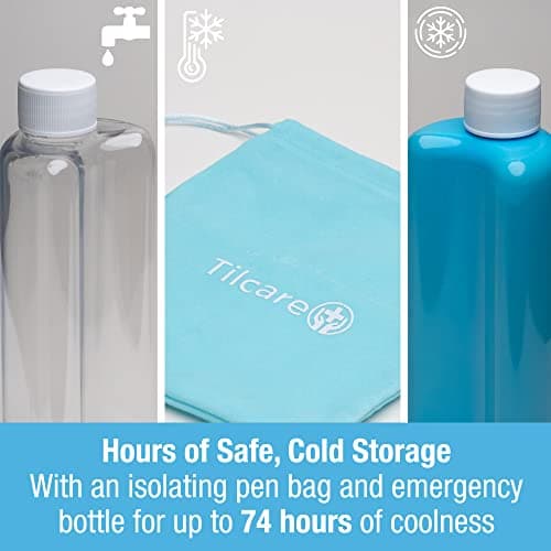 Insulin Cooler Travel Case by Tilcare - 74H Reusable Pen Freezer Bottle - Large TSA Approved Hard Shell Medication Cooling Case - Emergency 14H Bottle - Holds up to 4 Diabetic Pens and Medical Vials — view 2