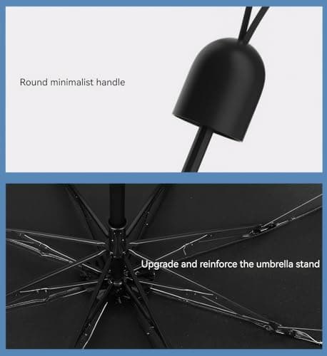 Meichoon UPF 50+ UV Protection Travel Umbrella Portable Compact 8 Ribs Lightweight Waterproof & Windproof Sunshade Stylish Simple Flower Design for Women for Hiking Backpacking Black — view 5