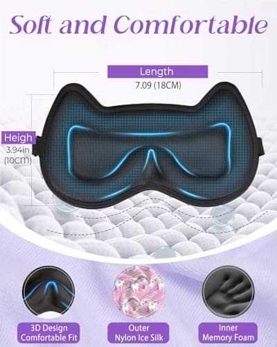Miss Adola Sleep Mask for Kids - 3D Contoured Cup Cute Sleep Eye Cover with Adjustable Strap Kawaii Cartoon Soft Blindfold Eyeshade for Boys Girls Teens, Purple Unicorn — view 3