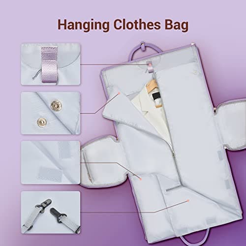 Garment Bags for Travel for Women, Stylish Garment Duffle Bag, Convertible & Foldable 2 in 1 PU Suit Bag for Hanging Clothes, Business Trip Bag with Toiletry Pocket & Shoes Compartment, Purple — view 5