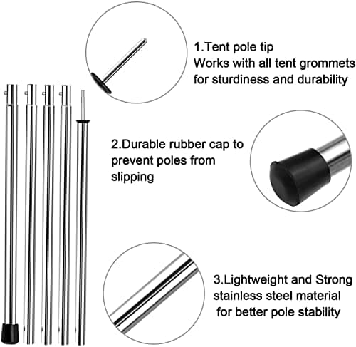 KOMCLUB Adjustable Tarp Poles Camping Tent Poles Stainless Steel Lightweight Tent Poles for Trap Sun Sails Canopy Awning Shelter Backpacking Hiking 78 in Set of 2 — view 3