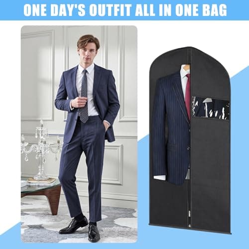 12Pcs Garment Bags for Hanging Clothes, 6Pcs Suit Covers (120x60cm) with Clear Window & Card Holder, 6Pcs Breathable Shoe Bags, Moth-Proof Non-Woven Clothes Protector for Suit, Coat, Dress — view 3
