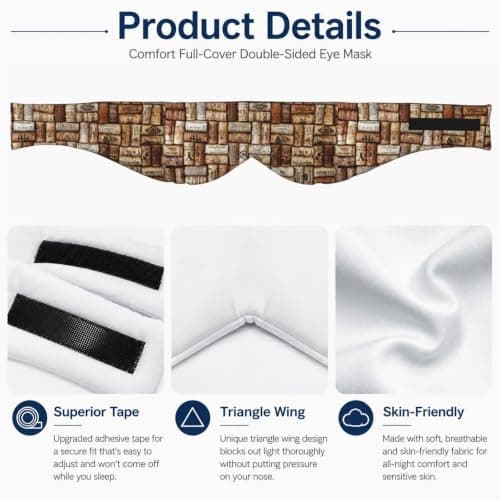 Wine Cork Print Sleep Mask,Coverage Eye Mask,Soft Breathable Blindfold for Travel Nap Work — view 4