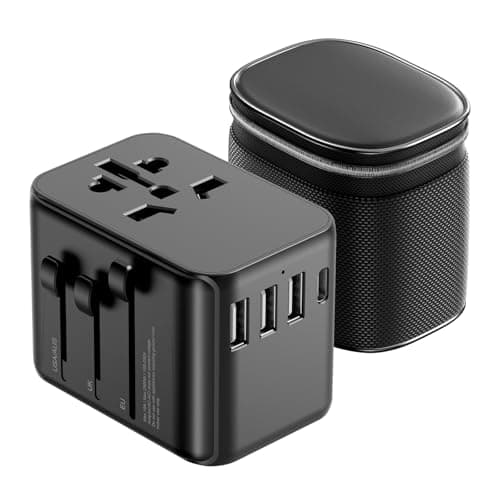 Universal Travel Adapter with 1 USB-C & 3 USB-A Ports, Worldwide Plug Adapter with Universal AC Socket, Dual 10A Fuses, International Power Adapter for UK EU US AU (with Carry Pouch)