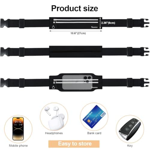Running Belt for Men & Women, Slim Bum Bag & Running Phone Holder, No Bounce Waist Pack, Water Resistant Reflective Running Pouch, Adjustable Fitness Belt Fits All Smartphones — view 4