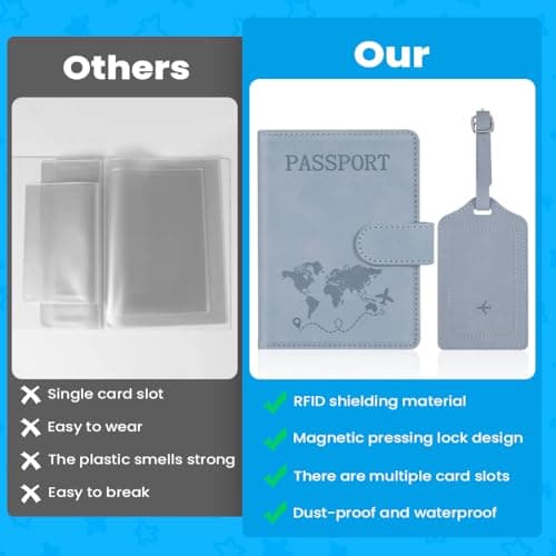 AOOTE Passport Cover and Suitcase Tag Set, PU Leather Passport Cover with RFID Blocking, Passports Covers and Luggage Tag with Card Slots, Passports Ticket Boarding Passes Credit Card Business Cards — view 3
