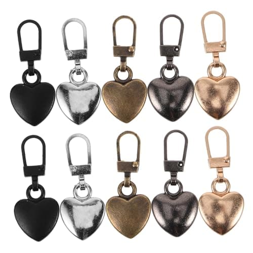 ULDIGI 10pcs Detachable Heart Shape Metal Zipper Pull Replacement Repair Kit for Clothes Bags Jackets Luggage