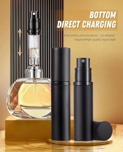 ASADAYS Portable Perfume Atomiser Refillable - 5ml Empty Travel Spray Bottle, Nano Mist, Bottom Filling Mini Atomizer, Pocket Size Cologne Dispenser for Women and Men (Black, CA) — view 2