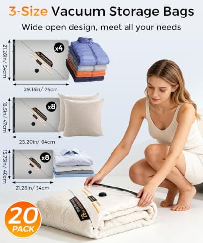 BOYUNSHI Vacuum Storage Bags, 20 Pack Space Saver Bags with Wireless Electric Air Pump for Clothes, Travel, Reusable Vacuum Compression Pack Bag for Luggage(4 Large, 8 Medium, 8 Small) — view 3