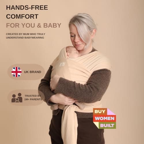 RYLOOBABY Baby Sling Carrier & Stretchy Baby Wrap – Newborn Baby Carrier 3.2–15 kg, Soft Cotton Hands-Free Babywearing Sling, Hip Healthy, One Size XXS–XXXL – Neutral Yellow — view 2