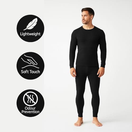 Deck and Beach Men’s 2-Pack Thermal Underwear Set – Long Sleeve Top & Long Johns, Winter Base Layers (Black, Large) — view 2