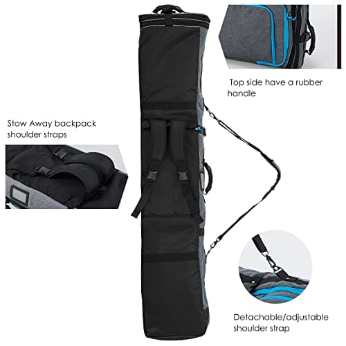 XCMAN Padded Snowboard Bag Adjustable Length 63-75In Padded Bag for Air Travel (Grey) — view 3