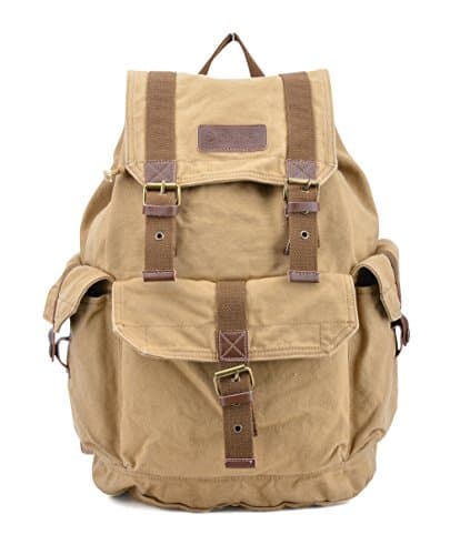 GOOTIUM Canvas Backpack - Vintage Outdoor Rucksack Travel Day Pack, Khaki