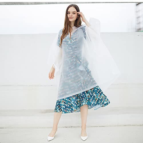 Rain Ponchos for Adults, EVA Rain Ponchos Waterproof Lightweight Rain Coat Emergency Rain Poncho for Camping Hiking Travelling Outdoor Activities (White) — view 5