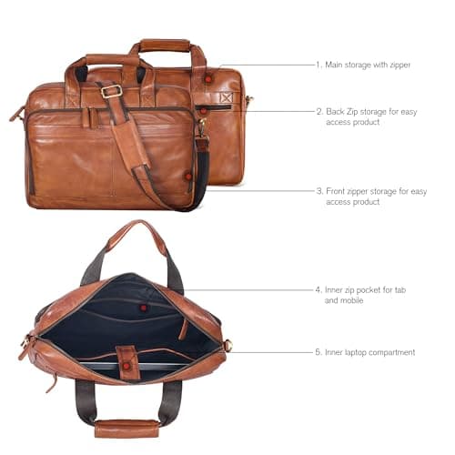 Real Leather Laptop Messenger Bag - Briefcase Crossbody for Men Office — view 3