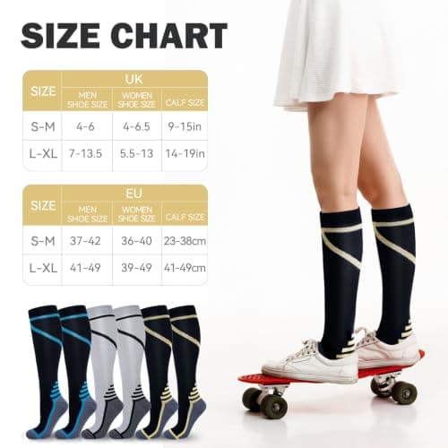 Compression Socks fo Men & Women 6 Pairs 15-20 mmHg Travel Flight Socks — view 2