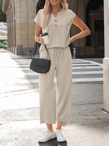 LILLUSORY Womens 2 Piece Lounge Gym Wear Sets Co Ord Tracksuits Khaki M — view 2