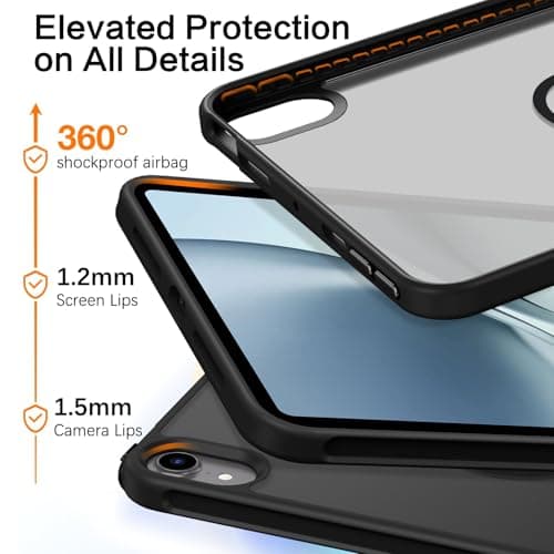 BENTOBEN Magnetic Case for iPad mini 7 A17 Pro 2024/iPad mini 6 2021 8.3 Inch, Translucent Matte Back Military Grade Protection Lightweight Shockproof Cover for iPad mini 7th/6th Generation, Black — view 6