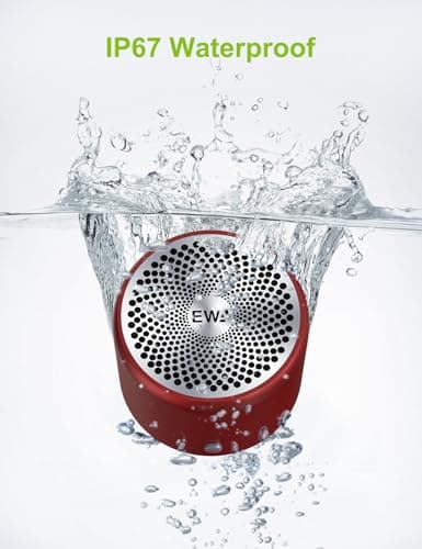 EWA Carrying Case Included, Mini Portable Wireless Bluetooth Speaker with Extra Bass, Waterproof IP67, with 12 Hours of Playback, Reading, Hiking, Beach and Travel… (Red) — view 5