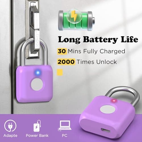 Eseesmart Smart Fingerprint Padlock - Lock with APP Control,Gym Locker Lock,Keyless USB Charging Smart Lock for Gym Locker, Luggages & Suitcases — view 4