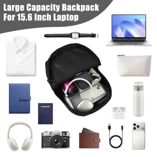Men's Laptop Backpack with Crossbody Bag Pouch Wallet 3 PCS Set (Black) — view 3