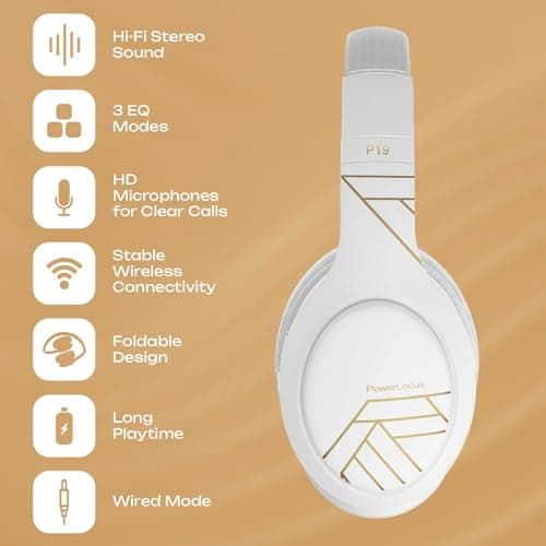 PowerLocus Bluetooth Headphones, Bluetooth Headphones Over Ear, Wireless Headphones with Microphone, 3 EQ Modes, 60Hrs Playtime, Foldable Headphones, Fabric Headband, Hi-Fi Stereo for Work/Travel/PC — view 4
