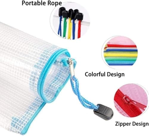 A4 Plastic Zip Wallets - 5PCS Zip Lock Bags Plastic Document Folders Mesh Zipper File Bags Waterproof Travel Storage Pouch for School Office Supplies — view 3