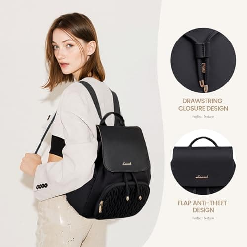 LOVEVOOK Backpack Womens Small Fashion Rucksack Bag for Ladies Waterproof Handbag Shoulder Bags for Girls Anti-theft Mini Casual Back Packs for School Work Travel, Black — view 2