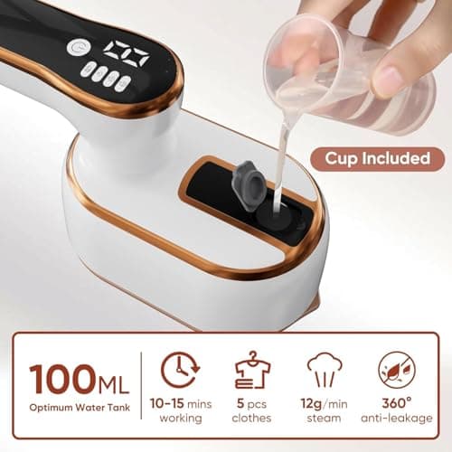 ZStarlite Upgraded - Travel Steamer for Clothes - LED Display & 3+1 Level Steam, Portable Handheld Steamer, Foldable Travel Iron Mini Steam Iron with Ironing Gloves for Travel Home College Dorm(White) — view 3