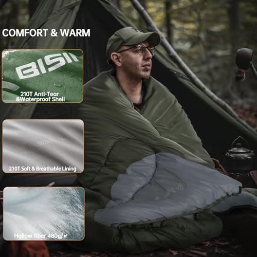BISINNA 0 Degree Winter Sleeping Bags(480GSM) for Adults-Cold Weather Camping Sleeping Bag-Comfortable Warm Portable Sleeping Bags with Pillow Compression Sack for Backpacking Hiking Outdoor — view 4