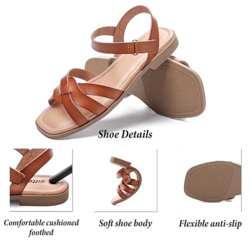 Veittes Women's Flat Slide Sandals with Braided Straps,LightBrown 7 — view 5