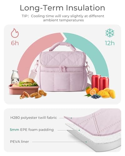 bagsmart Insulated Lunch Bags for Women, 6.7L Portable Lunch Box with Shoulder Strap Reusable Cooler Bag, Puffy Thermal Lunch Tote for Work/School/Picnic/Travel — view 6