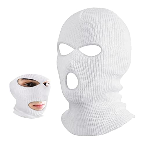 BBTO 1 Pcs 3 Hole Knitted Balaclava, Thermal Winter, White