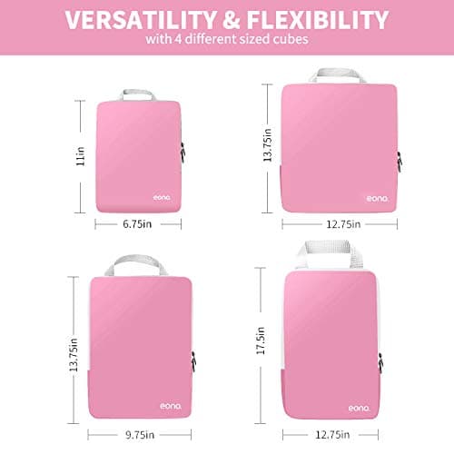 Eono Compression Packing Cubes, Luggage Organiser Set, Extensible Suitcase Organiser, Packing Organisers for Suitcases, Packing Cubes for Travel or Home Storage - Pink, 4 Set — view 2