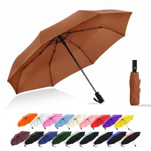RusuiQinsan Compact Umbrella, Windproof Strong, Folding Travel Umberella, Pocket Sun Umbrella for Men & Women(Brown)