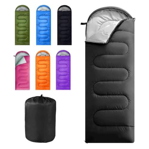 Sleeping Bag for Adults & Kids, 3‑4 Season Cold Weather Camping with Carry Bag, Portable Lightweight Warm for Camping, Hiking, Backpacking & Festival (Black)