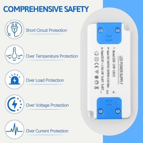 LED Transformer 15W, Ultra Slim 12V LED Driver 240V AC to 12V DC 1.25A, Constant Voltage Power Supply Adapter, Low Voltage Converter for Strip Light, Downlight and G4, MR11, MR16 Light Bulb — view 6