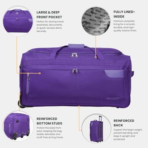 Rocklands® Lightweight Luggage Rolling Holdall Suitcase Wheeled Duffle Bag Cargo Sport Travel Bag RL501 (Purple, Large - 32" (H84 x L42 x W40 cm)) — view 3