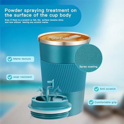 Senshuomy Travel Mug, Insulated Coffee Cup with Leakproof Lid, Reusable Coffee Cups Travel Cup, Stainless Steel thermaol Mug for Hot Cold Drinks (Blue 380ml) — view 6